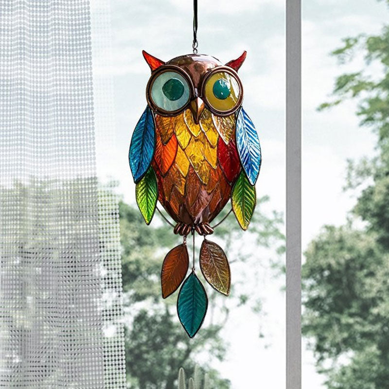 Decorative Owl Hanging Ornament with Colorful Leaf Charms