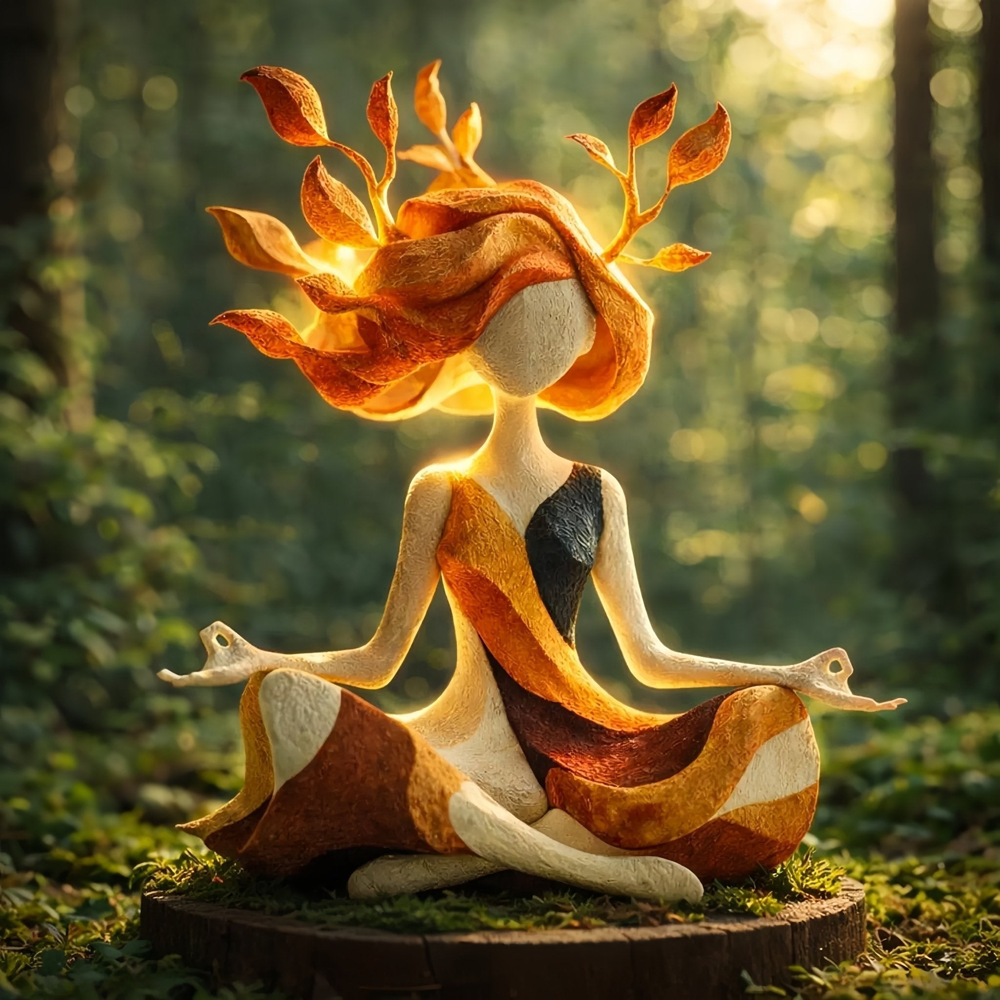 Yoga figure made of resin with leaf details