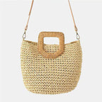 Straw Beach Bag with Wooden Handle – Woven, Spacious
