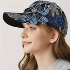 Baseball cap with sequin butterfly and mesh material