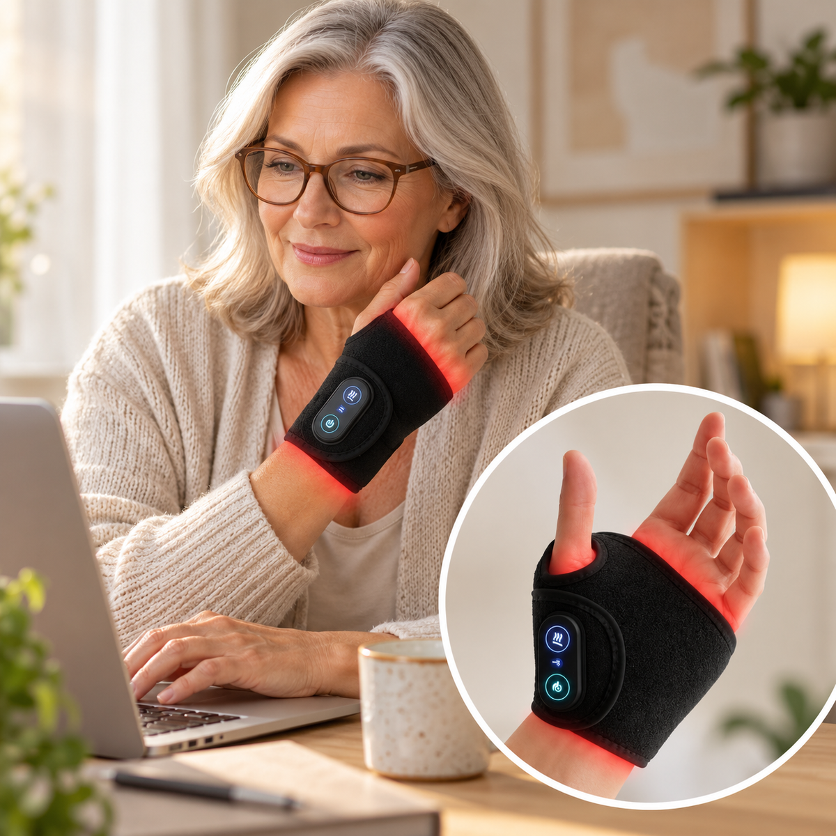 Handgelenk-Therapieband mit Rotlicht-Technologie