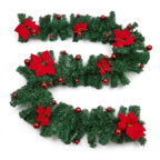 Christmas garland 2.7 m with fir branches, poinsettias & baubles