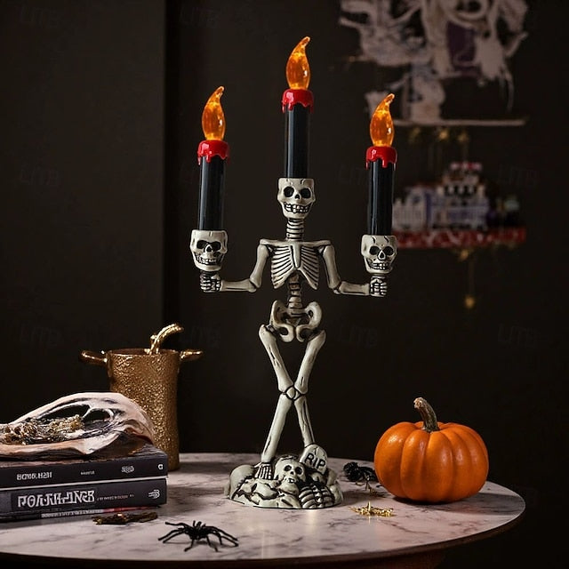 Skelett-Kerzenhalter LED – Gruseliges Tischlicht für Halloween