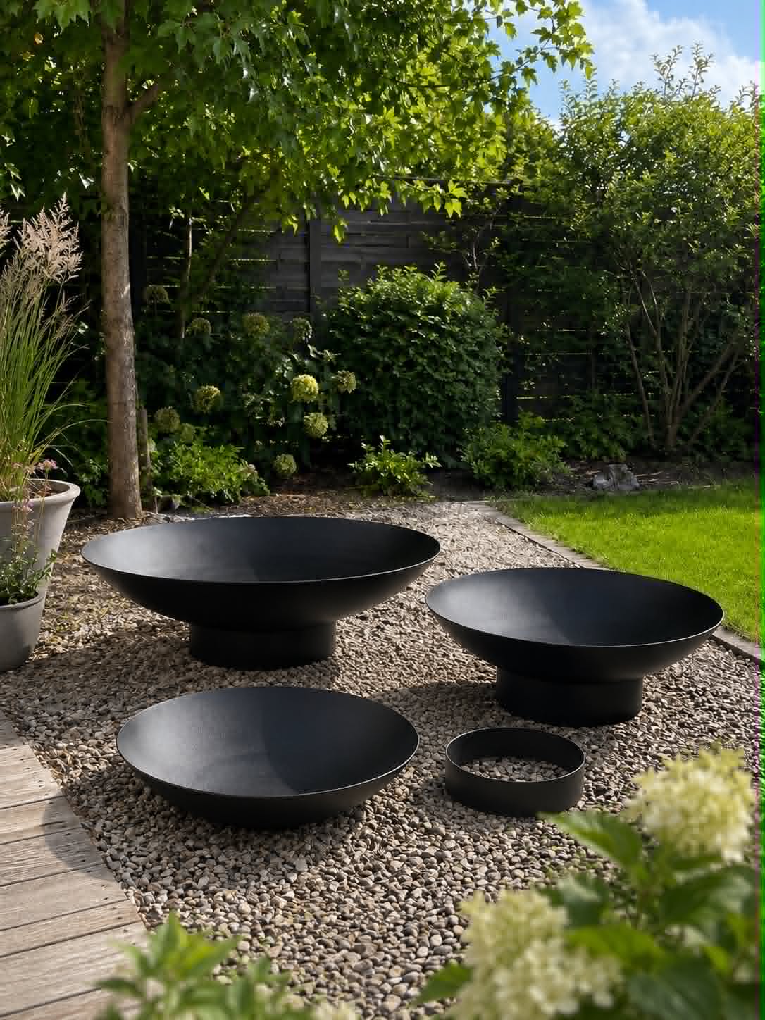 Spiegelbassin Metall schwarz mit Stabilisierungsring
