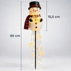 Solar-Schneemann Gartenstecker mit Lichterkugel & Schneeflocken-Lichterkette, 80 cm, warmweiß