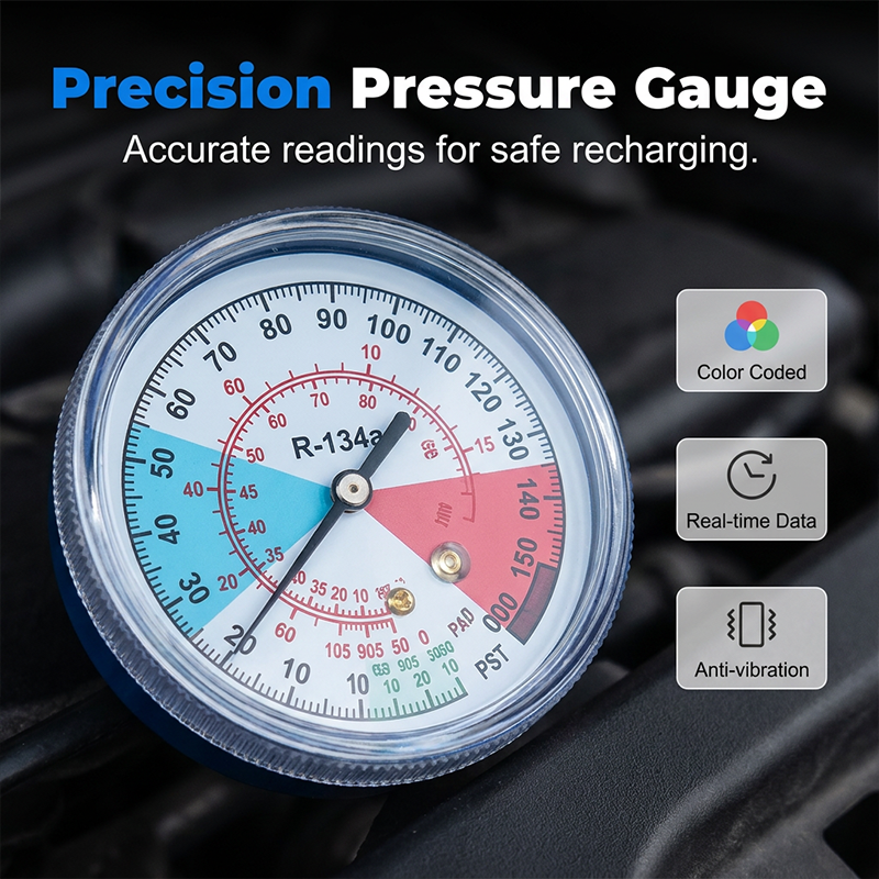 Air conditioning filling hose with pressure gauge for R134A R12 R22
