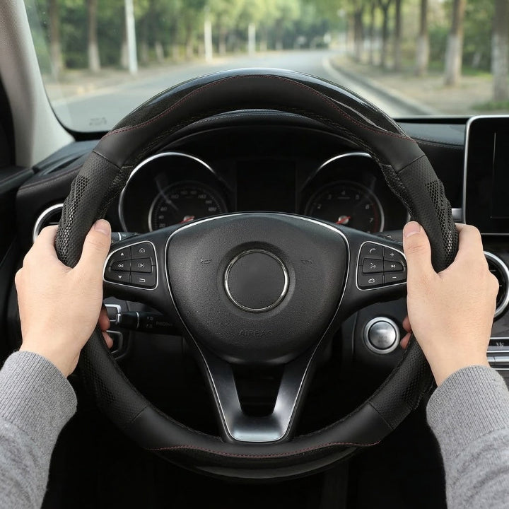 Faux leather steering wheel cover with honeycomb grip, non-slip, for Ø approx. 38 cm