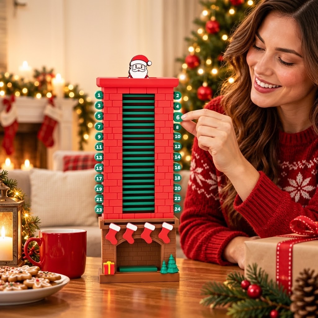 Adventskalender Weihnachtsmann im Kamin, Countdown-Deko mit 24 Tagen