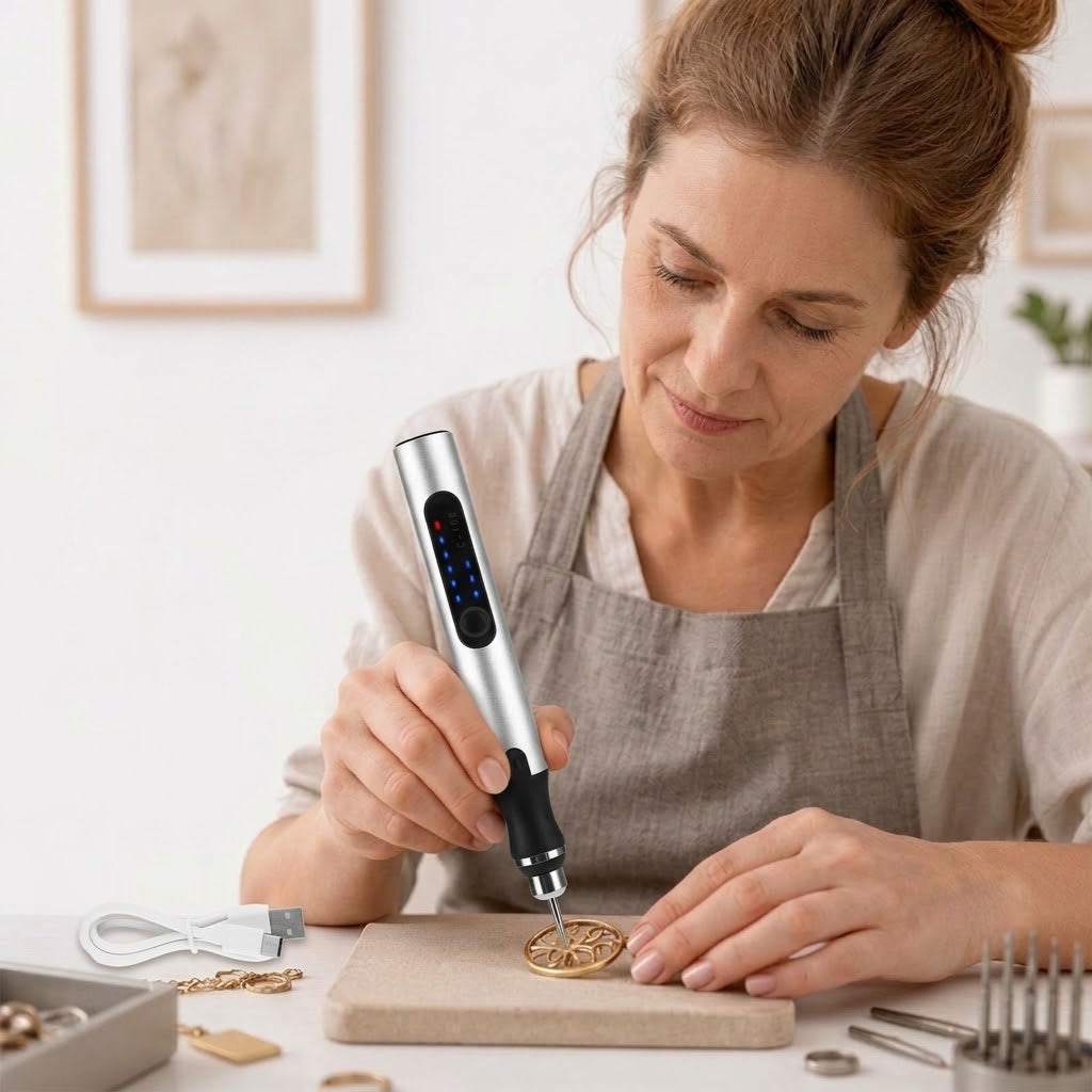 Elektrischer Gravierstift mit Akku, 3 Stufen bis 18.000 U/min, USB-C, Aluminium