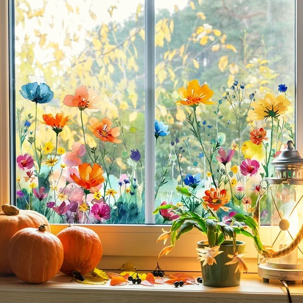 Window Stickers with Flower and Butterfly Designs