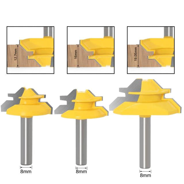 45-Degree Miter Router Bit for Wood Joints with 8mm Shank