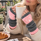 Strickhandschuhe fingerlos mit Herzmotiv
