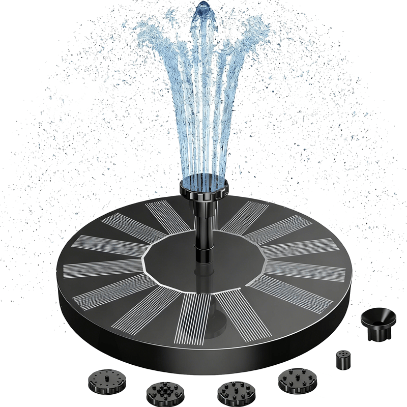 Solar fountain with LED lighting for pond