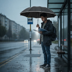 Stormproof umbrella with LED lighting and automatic mechanism