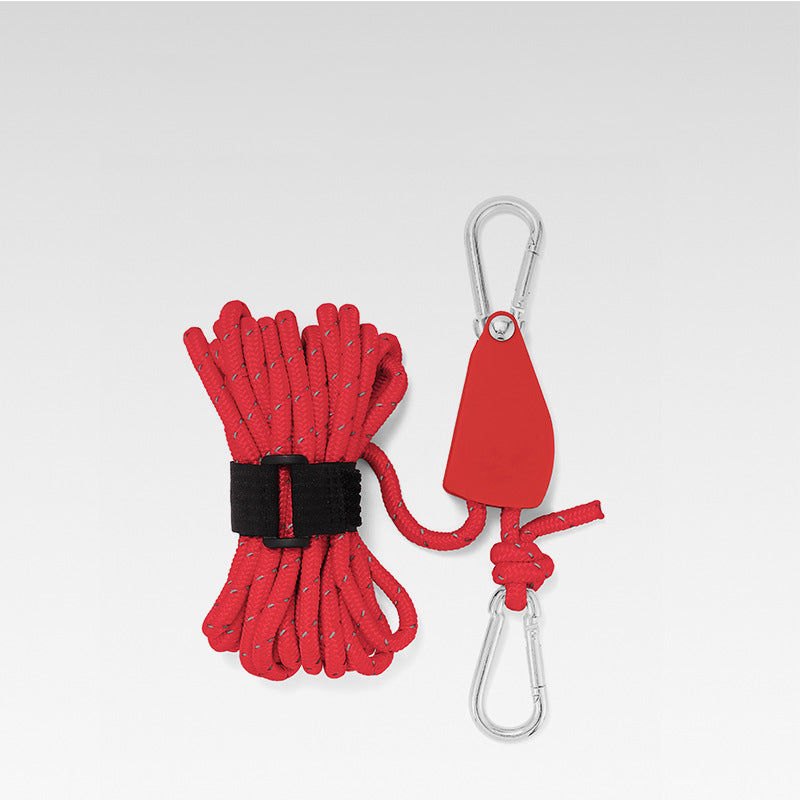 Tension rope with pulley system for tent and hammock