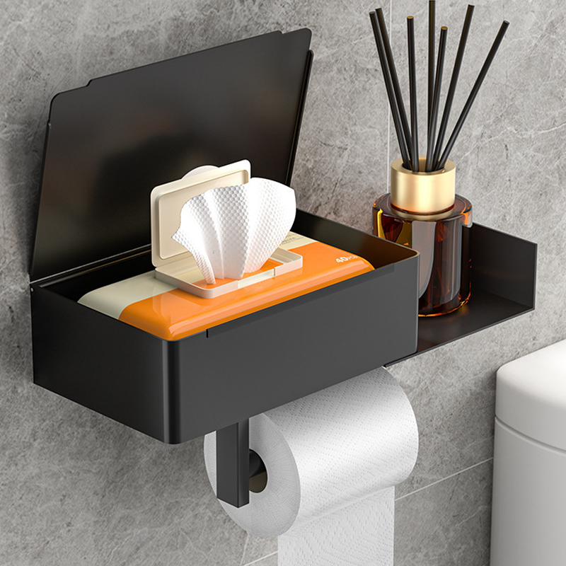 Toilettenpapierhalter mit Ablage ohne Bohren – Edelstahl