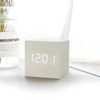 Digital LED cube alarm clock with temperature display