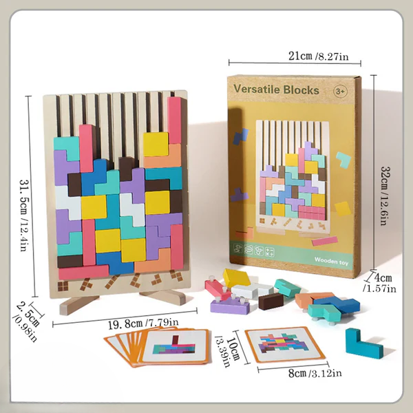 Wooden Tetris puzzle – Colorful building game from 5 years