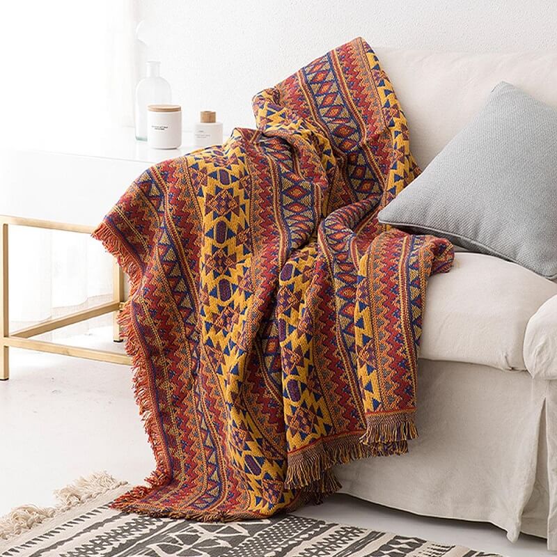 Überwurf Bohemian mit Quasten – Wendbares Design aus Baumwolle