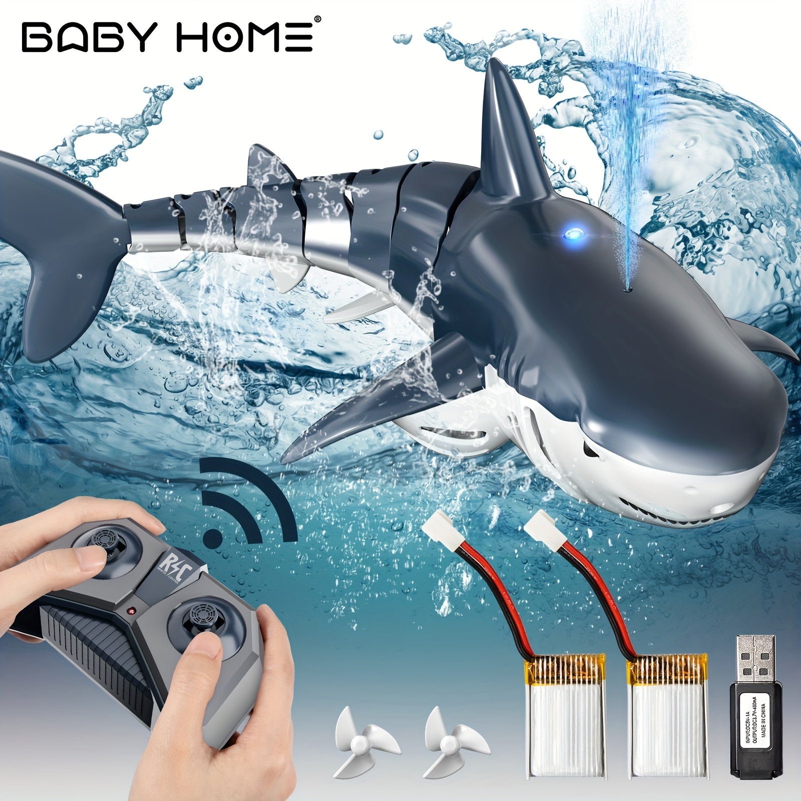 RC Hai Roboter mit LED-Licht und Wasserspray