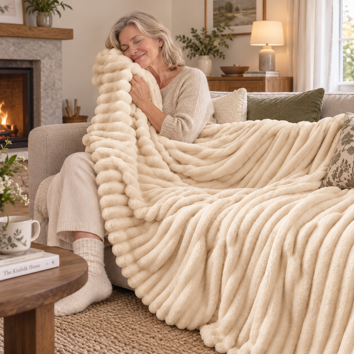 Fleece Kuscheldecke mit gerippter Struktur