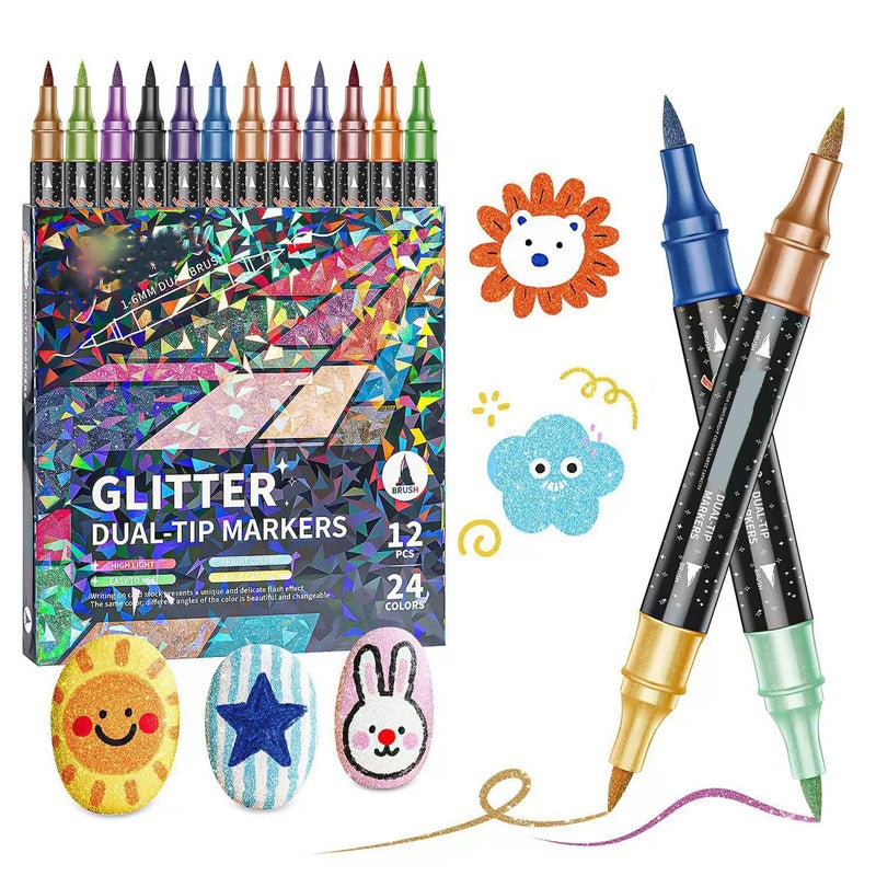 Glitter Felt Tip Pens Double-Ended – 2 Tips per Pen