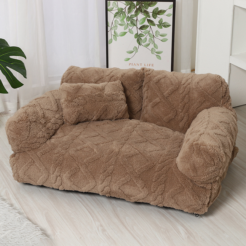Plüsch-Haustiersofa mit erhöhtem Rand und Kissen – 4 Farben