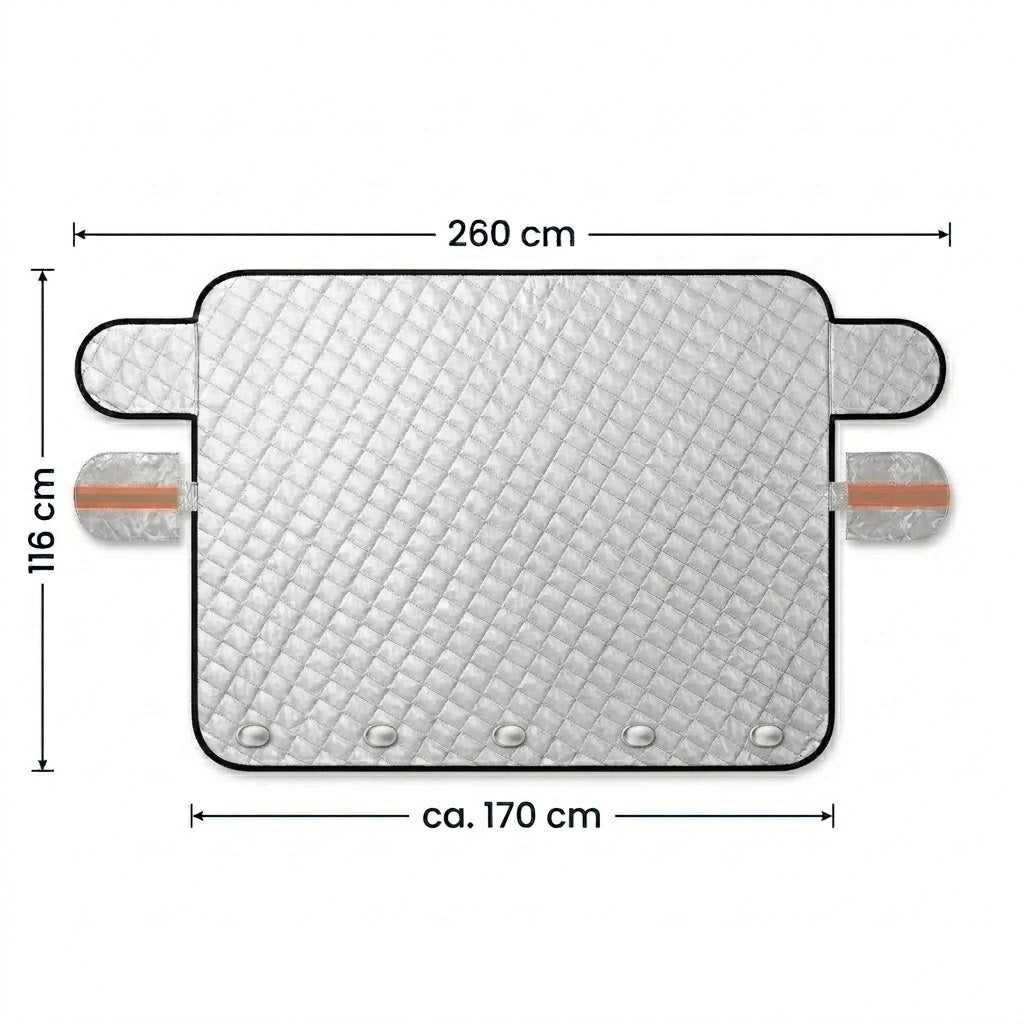 Winter windshield cover with magnets, mirror protection and door flaps, 260 x 116 cm