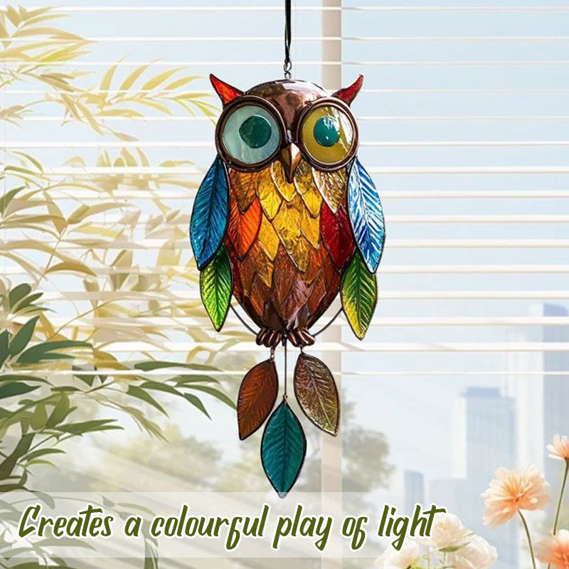 Decorative Owl Hanging Ornament with Colorful Leaf Charms