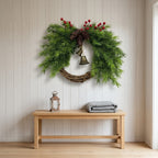 Country-style Christmas wreath with pinecones, berries, and bells, approx. 45 cm
