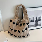 Knitted Bag with Heart Pattern – Durable Shopping Bag