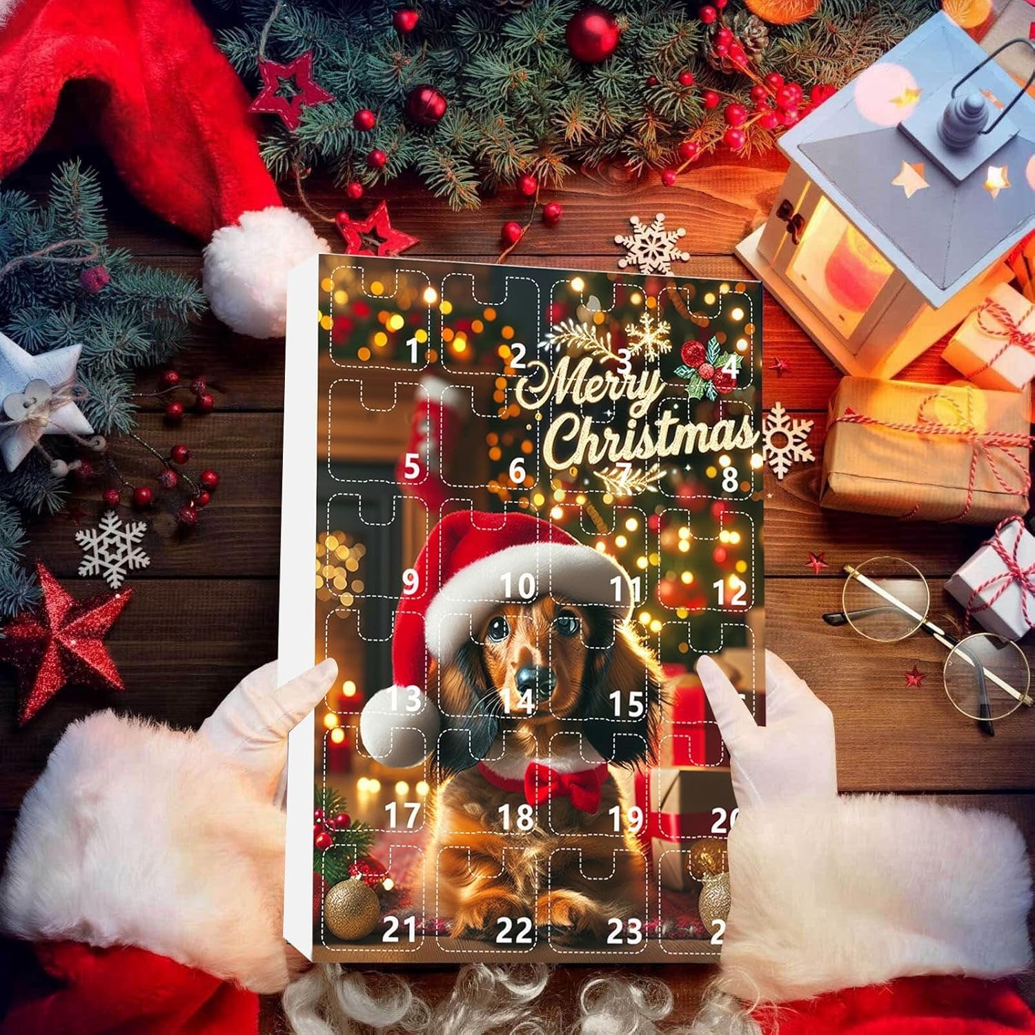 Christmas Advent calendar with 24 dachshund acrylic charms