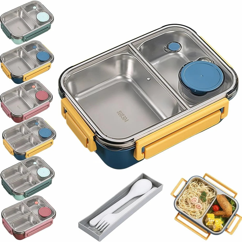 Lunchbox Edelstahl mit 3 Fächern und Saucenbehälter
