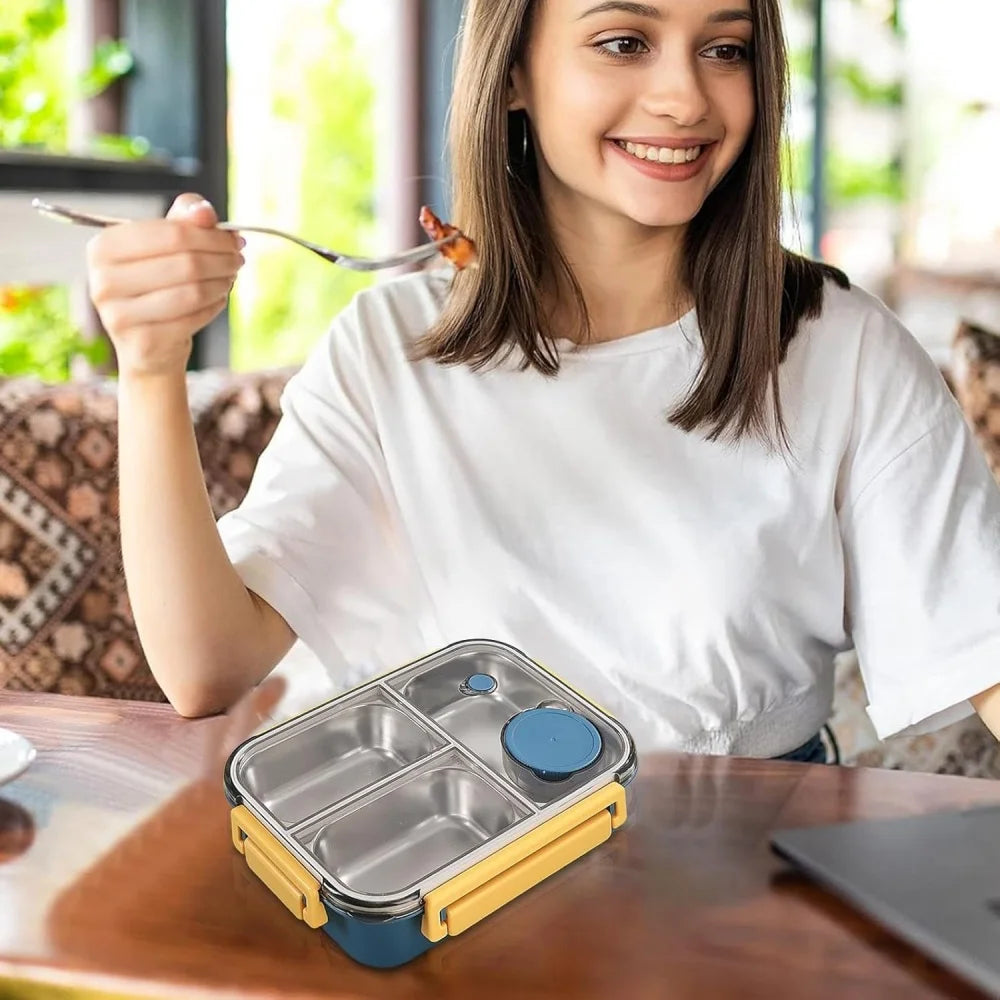 Lunchbox Edelstahl mit 3 Fächern und Saucenbehälter