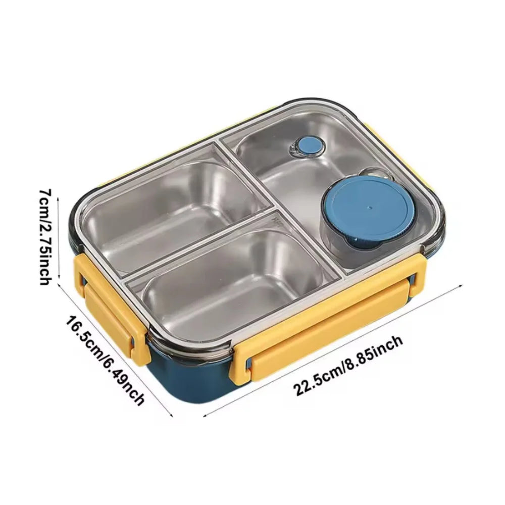 Lunchbox Edelstahl mit 3 Fächern und Saucenbehälter
