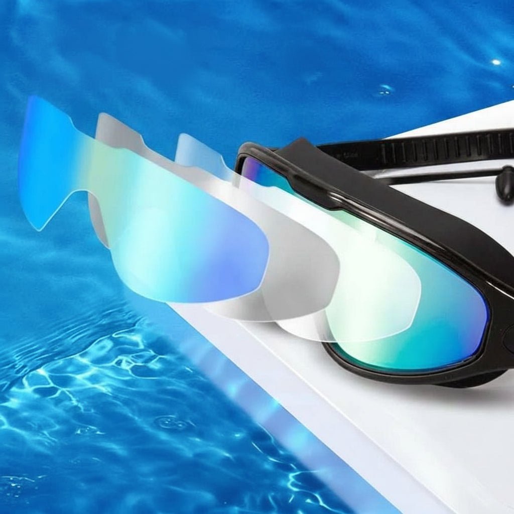Swimming goggles with 180° field of view and anti-fog