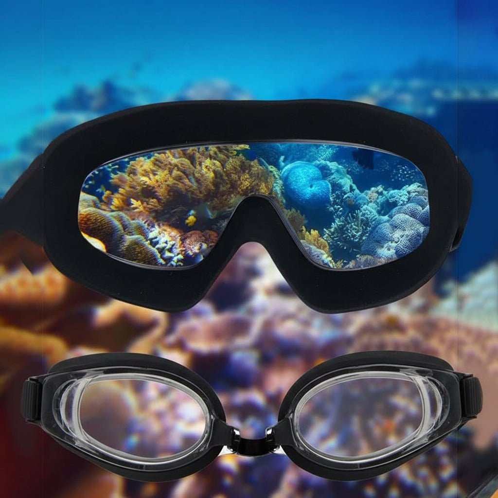 Swimming goggles with 180° field of view and anti-fog