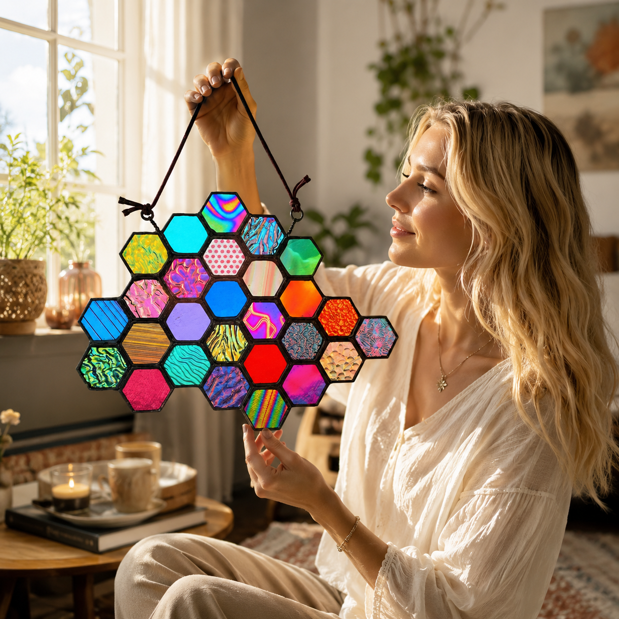 Fensterbild Acryl Mosaik Design – Wetterfest für Garten und Fenster
