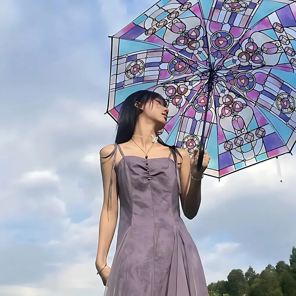 Automatischer Regenschirm – Vintage-Design mit Buntglas und Windschutz Mivoza Deutschland