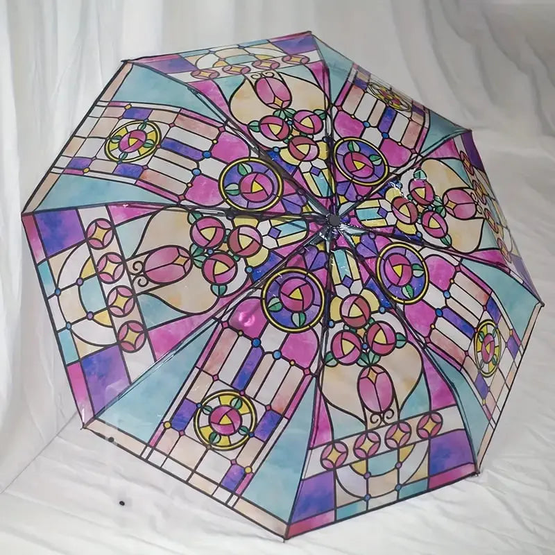 Automatischer Regenschirm – Vintage-Design mit Buntglas und Windschutz Mivoza Deutschland