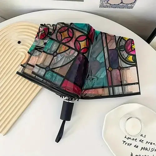 Automatischer Regenschirm – Vintage-Design mit Buntglas und Windschutz Mivoza Deutschland