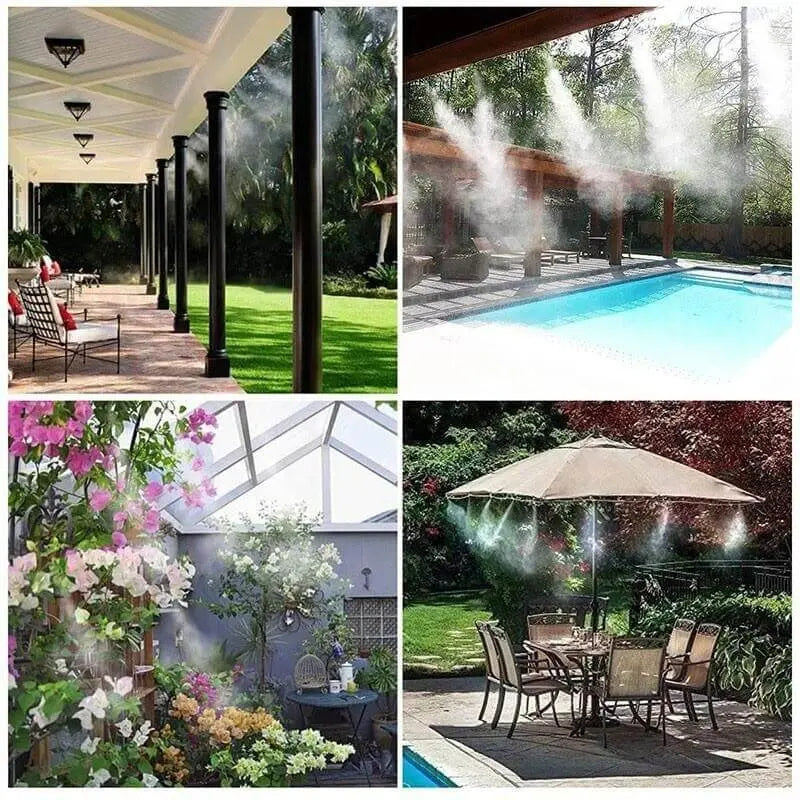 Bewässerungssystem mit Feinnebel-Sprühdüsen für Garten und Terrasse