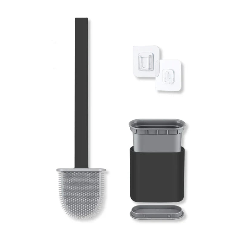 Silicone Toilet Brush with Holder – Wall-Mountable, Quick-Drying