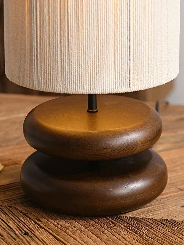 Table Lamp with Stacked Wooden Base and Fabric Shade