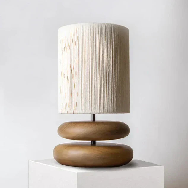 Table Lamp with Stacked Wooden Base and Fabric Shade