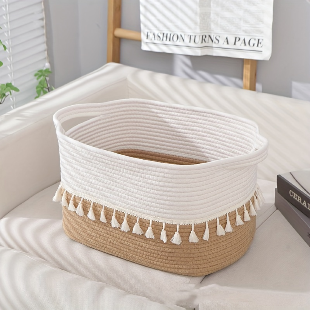 Baumwoll-Aufbewahrungskorb mit Quasten – Dekoratives Boho-Design