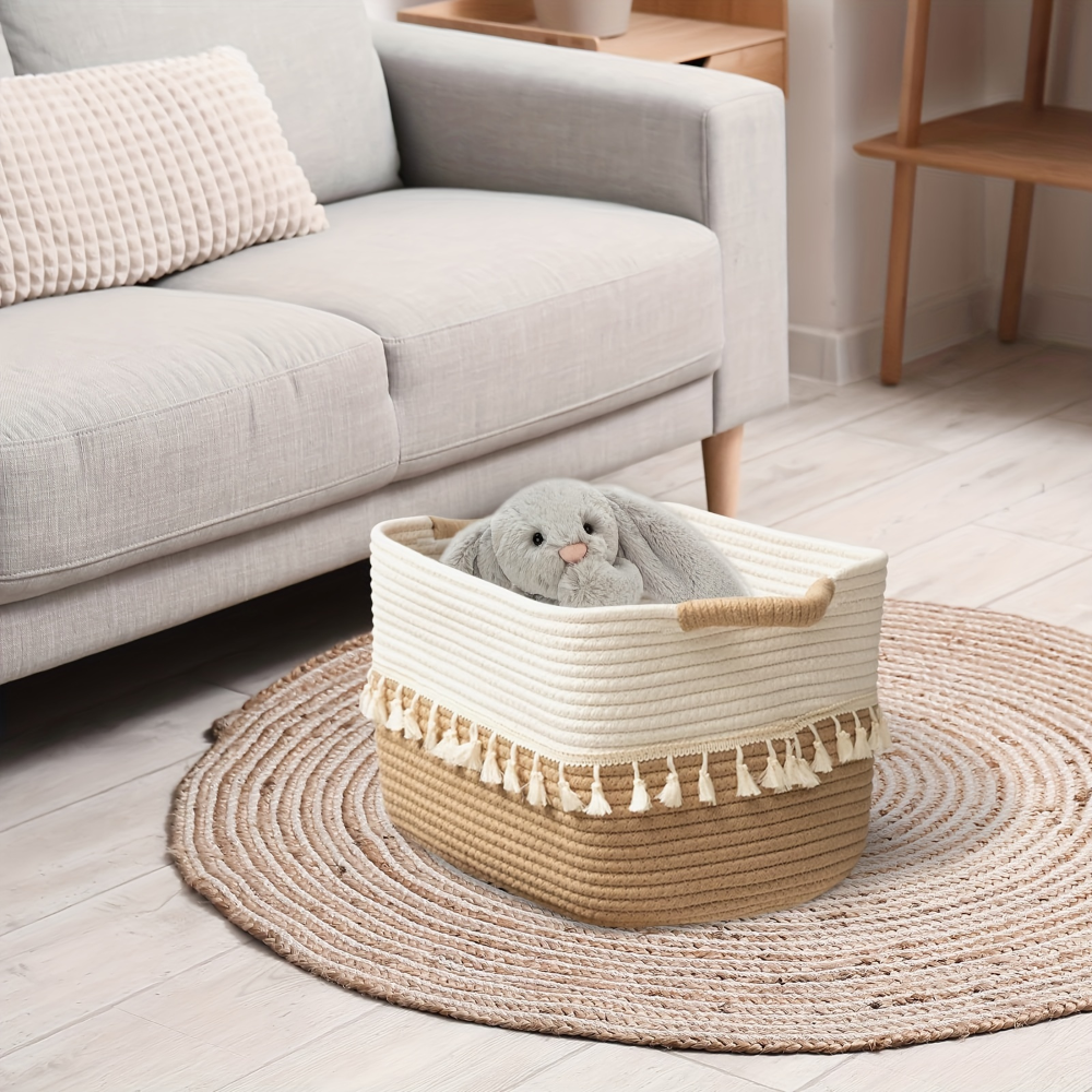 Baumwoll-Aufbewahrungskorb mit Quasten – Dekoratives Boho-Design