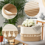Baumwoll-Aufbewahrungskorb mit Quasten – Dekoratives Boho-Design