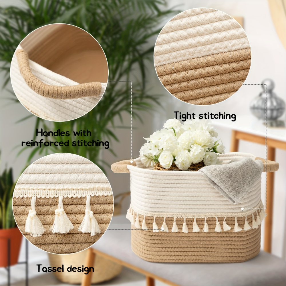 Baumwoll-Aufbewahrungskorb mit Quasten – Dekoratives Boho-Design