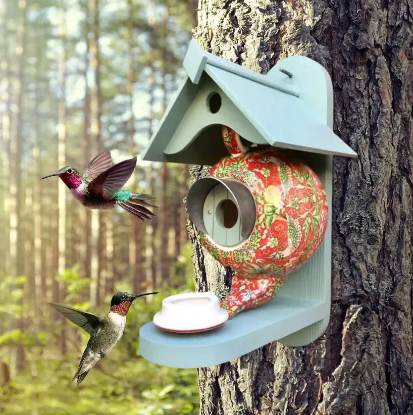 Vogelhaus Teekanne handbemalt aus Harz für Garten